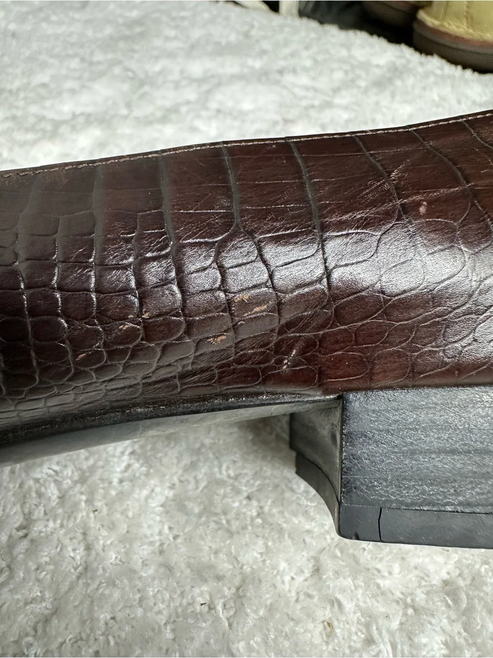 Vintage Salvatore Ferragamo Brown Croc Embossed Leather Pumps Loafers 7C 7 Wide